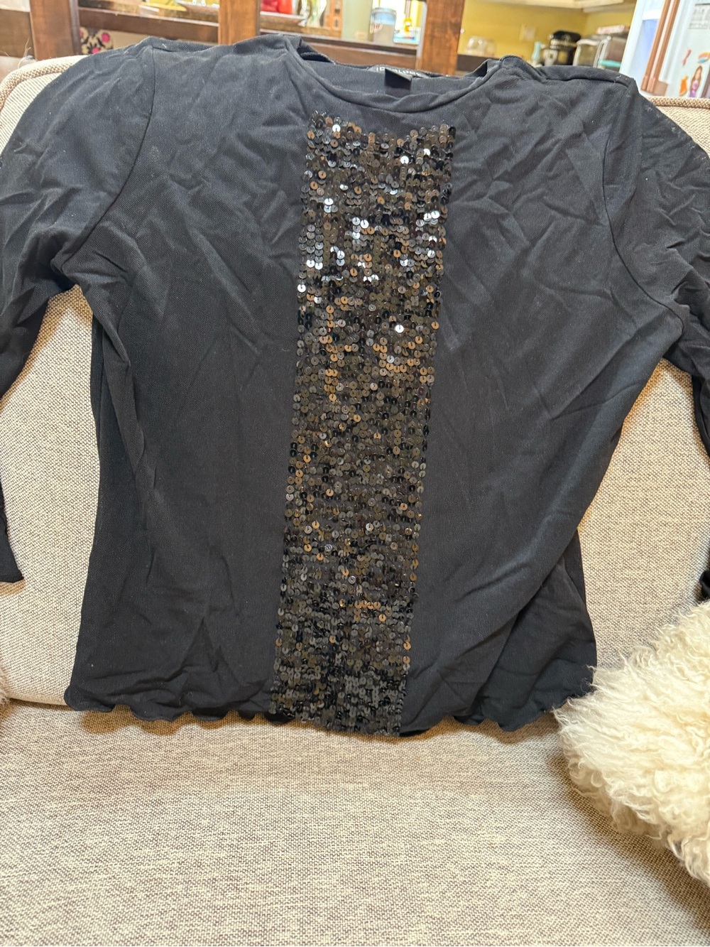Ideology Black Long-Sleeve Top with Sequin Center Panel